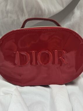 Dior Red Patent Faux Leather Top-Handle Cosmetic Case